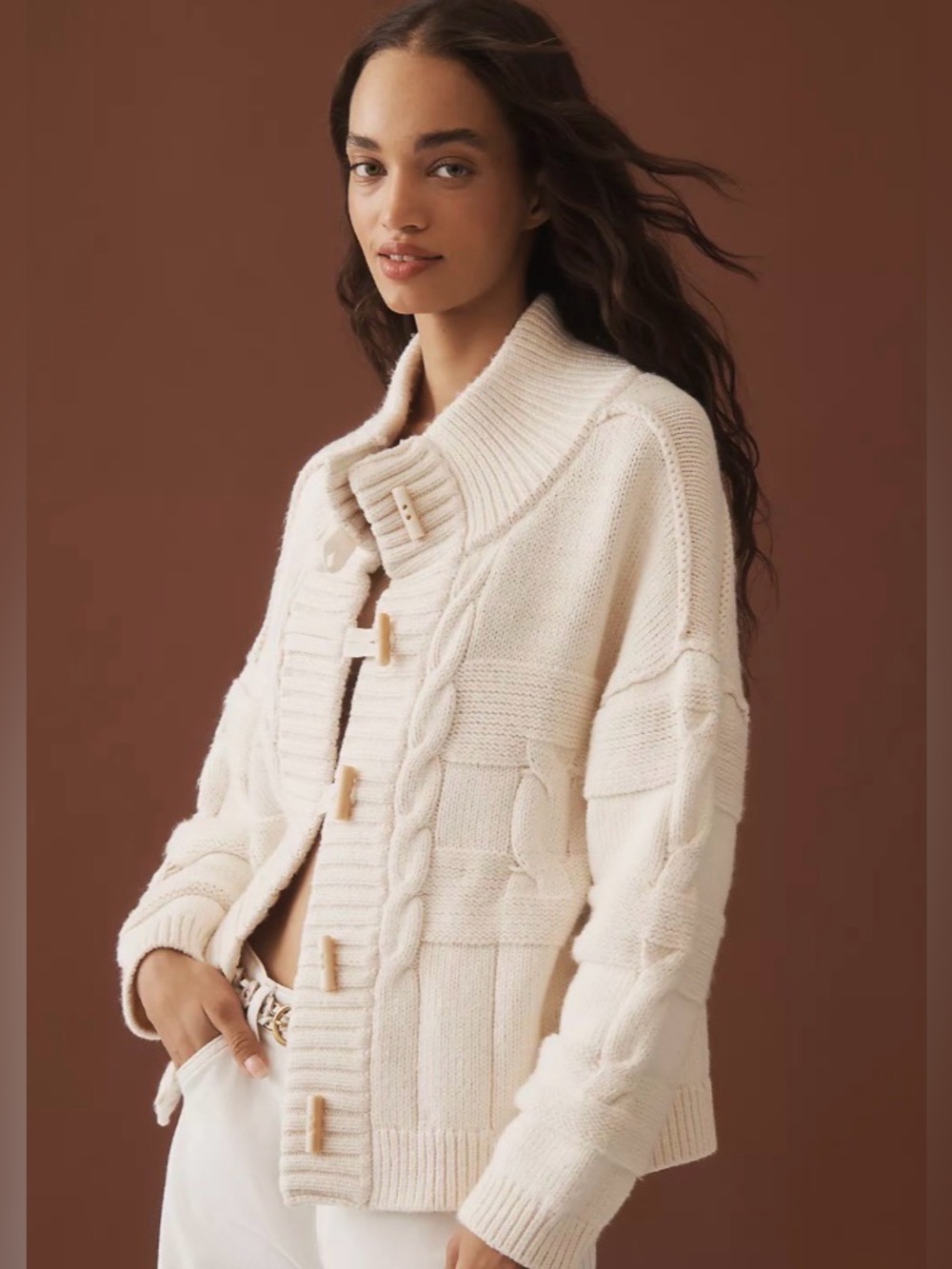 NWOT Pilcro Chunky Cable-Knit Toggle Cardigan Sweater